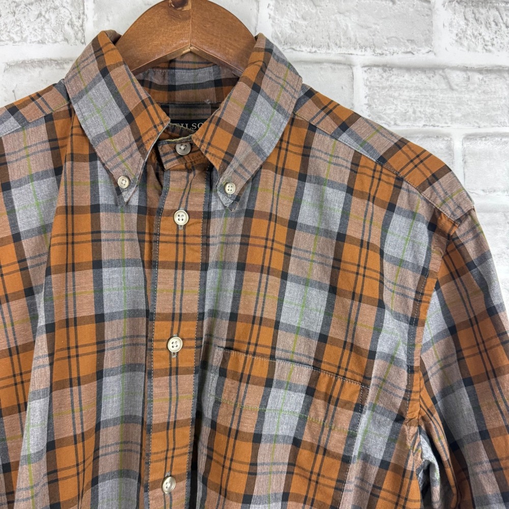 Filson Mens Plaid Button Down Shirt Brown Grey Cotton Long Sleeve Size SMALL - Picture 2 of 8